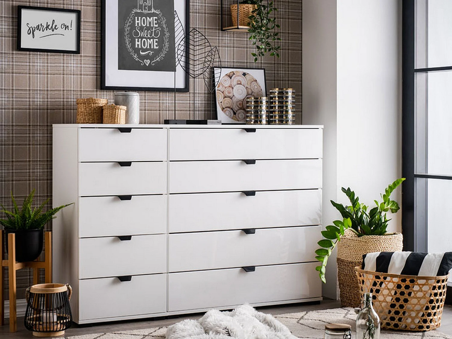 Cassettiera Mainarda, 5 Cassetti, 45x40x95h cm Bianco, Apertura Scorrevole, Chiusura Scorrevole