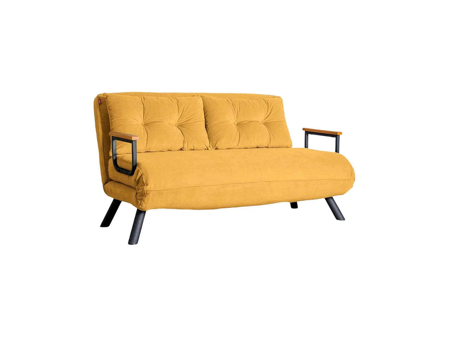 Canapé-lit 2 places Calvin, coffre de rangement, 133x78 cm jaune, inclinable, accoudoirs