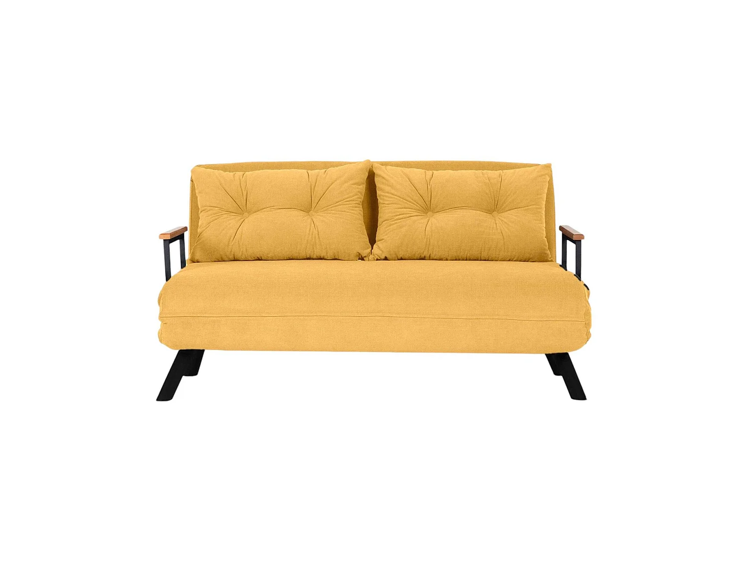Canapé-lit 2 places Calvin, coffre de rangement, 133x78 cm jaune, inclinable, accoudoirs
