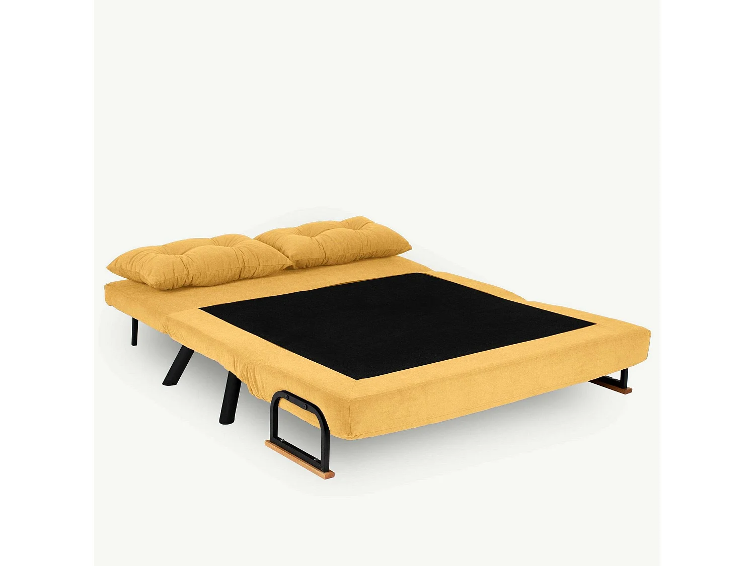 Canapé-lit 2 places Calvin, coffre de rangement, 133x78 cm jaune, inclinable, accoudoirs