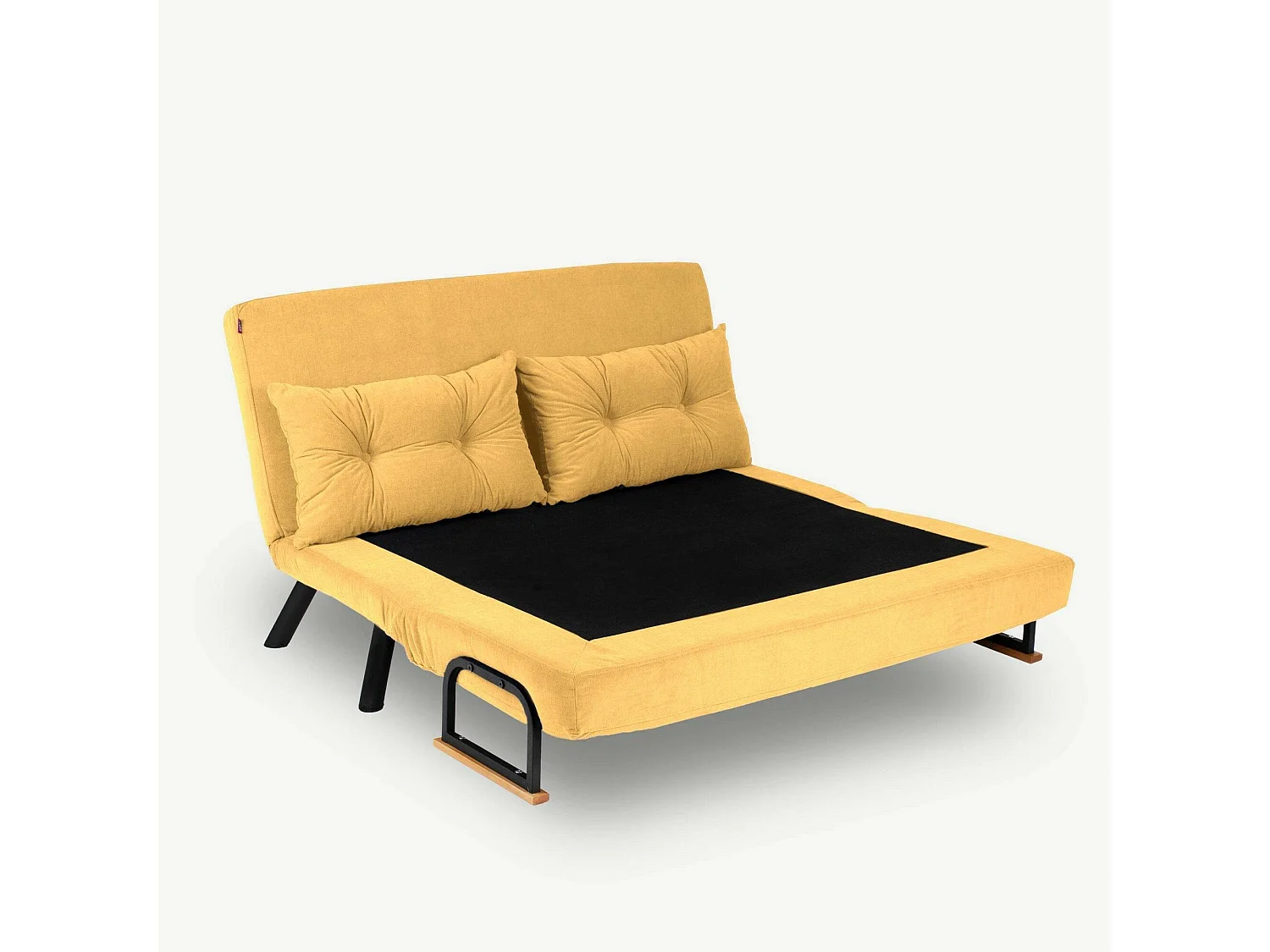 Canapé-lit 2 places Calvin, coffre de rangement, 133x78 cm jaune, inclinable, accoudoirs