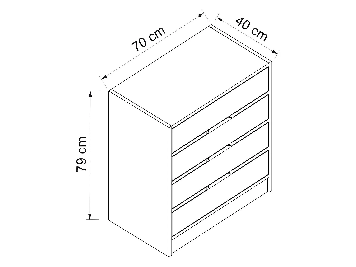 Cassettiera Lallio, 4 Cassetti, 70x40x80h cm Bianco, Apertura Scorrevole, Chiusura Scorrevole