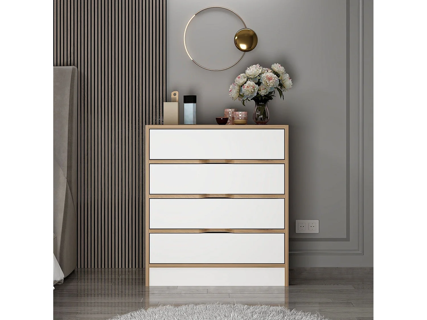 Cassettiera Lallio, 4 Cassetti, 70x40x80h cm Bianco, Apertura Scorrevole, Chiusura Scorrevole