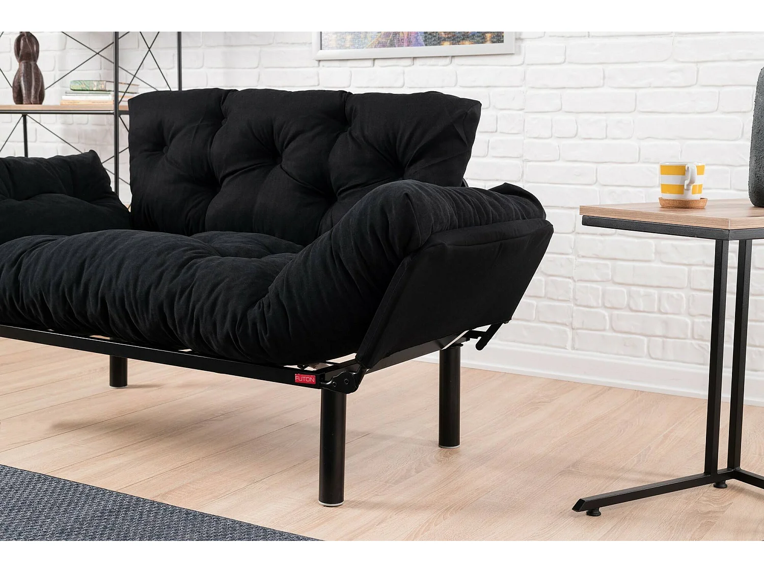 Canapé-lit 2 places Guchol, coffre de rangement, 155x70 cm noir, inclinable, accoudoirs