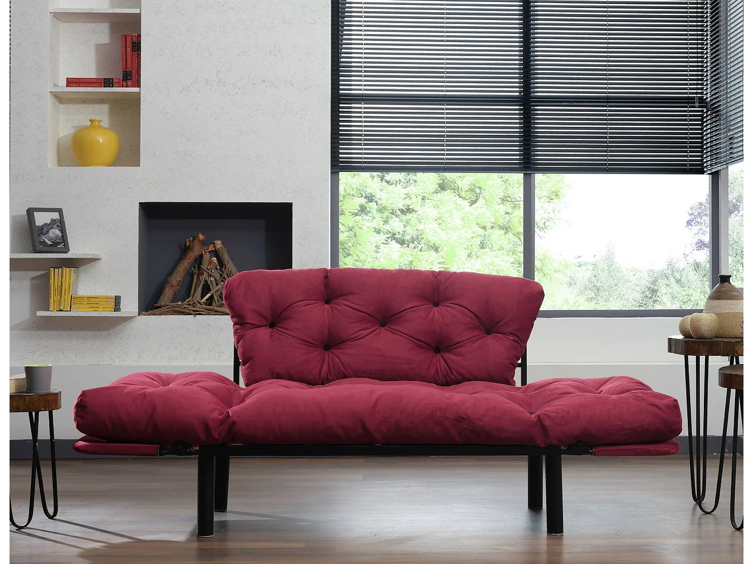 Canapé-lit 2 places Guchol, coffre de rangement, 155x70 cm rouge, inclinable, accoudoirs