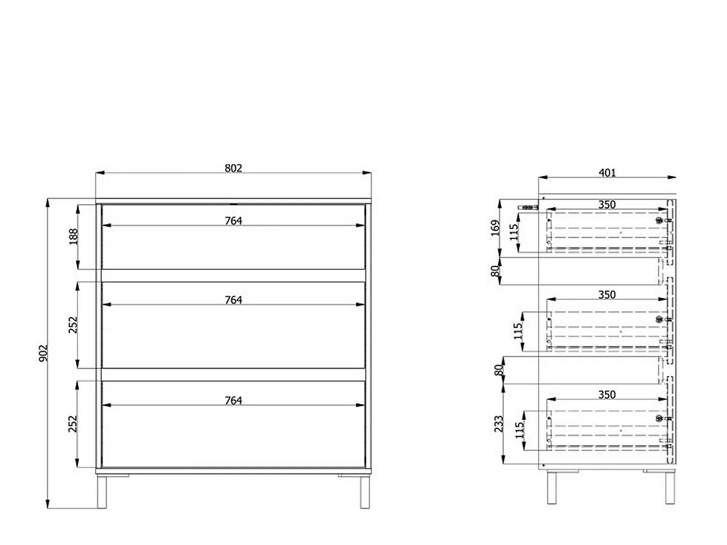 Cassettiera Mapello, 3 Cassetti, 80x40x90h cm Marrone Rovere Nodi, Apertura Scorrevole, Chiusura Scorrevole