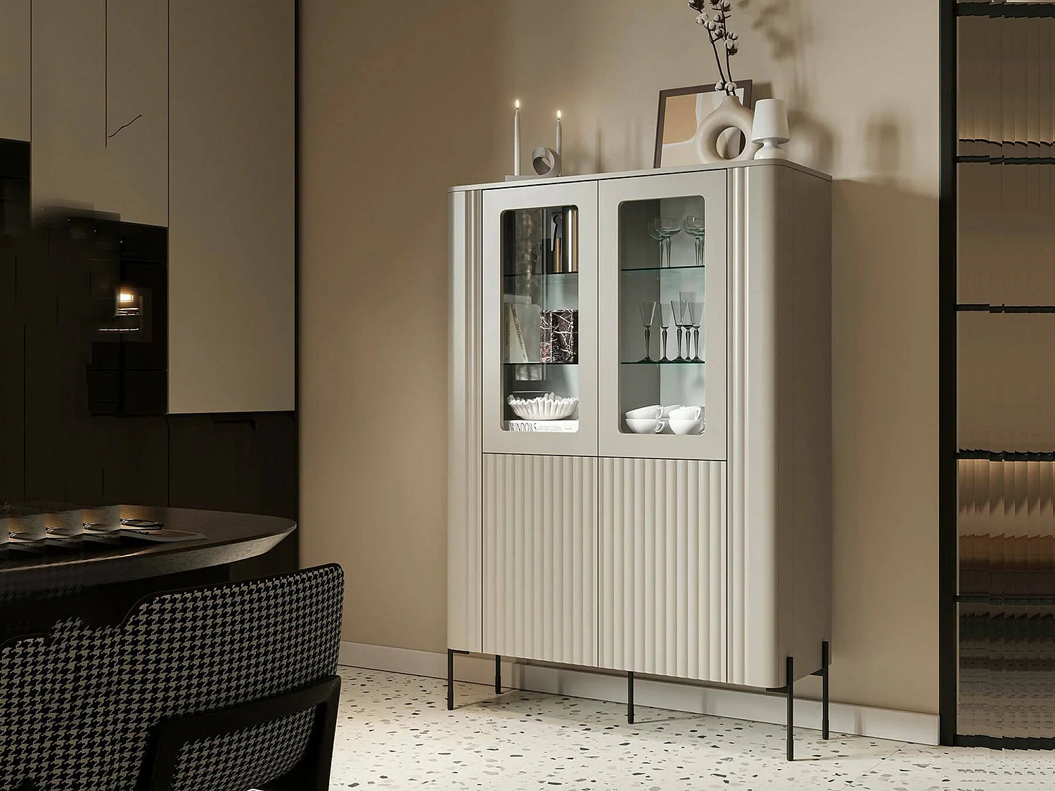 Vetrina Loures, 8 Ripiani, 39.6x110x160h cm Beige, Mobile Espositore