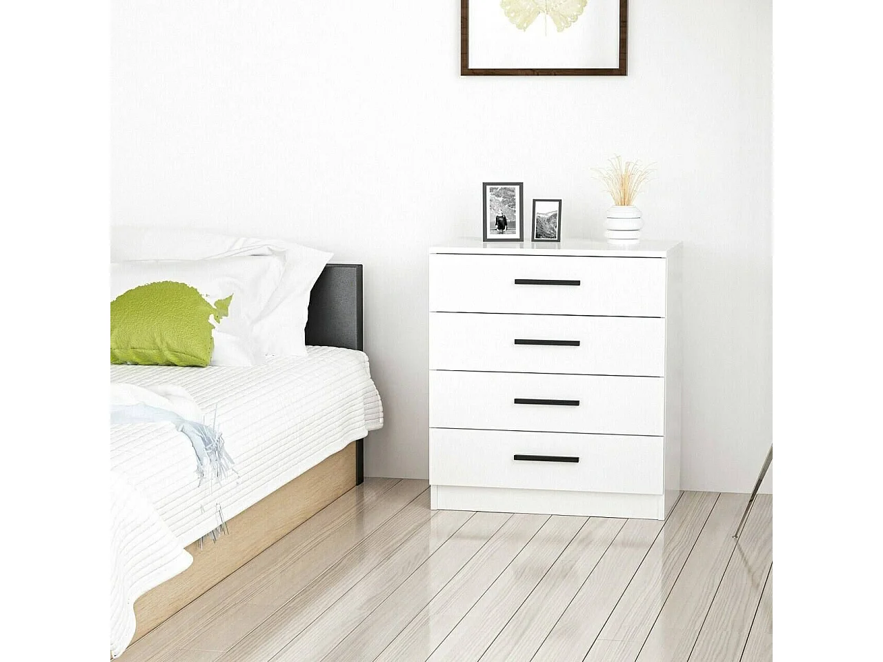 Cassettiera Kalmaegi, 4 Cassetti, 70x79x42h cm Bianco, Apertura Scorrevole, Chiusura Scorrevole