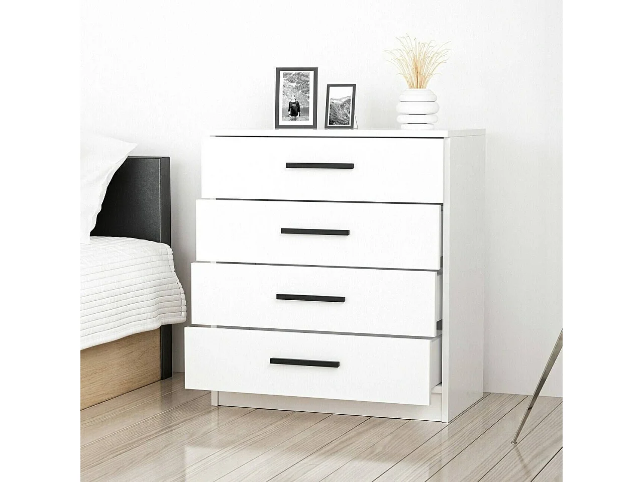 Cassettiera Kalmaegi, 4 Cassetti, 70x79x42h cm Bianco, Apertura Scorrevole, Chiusura Scorrevole