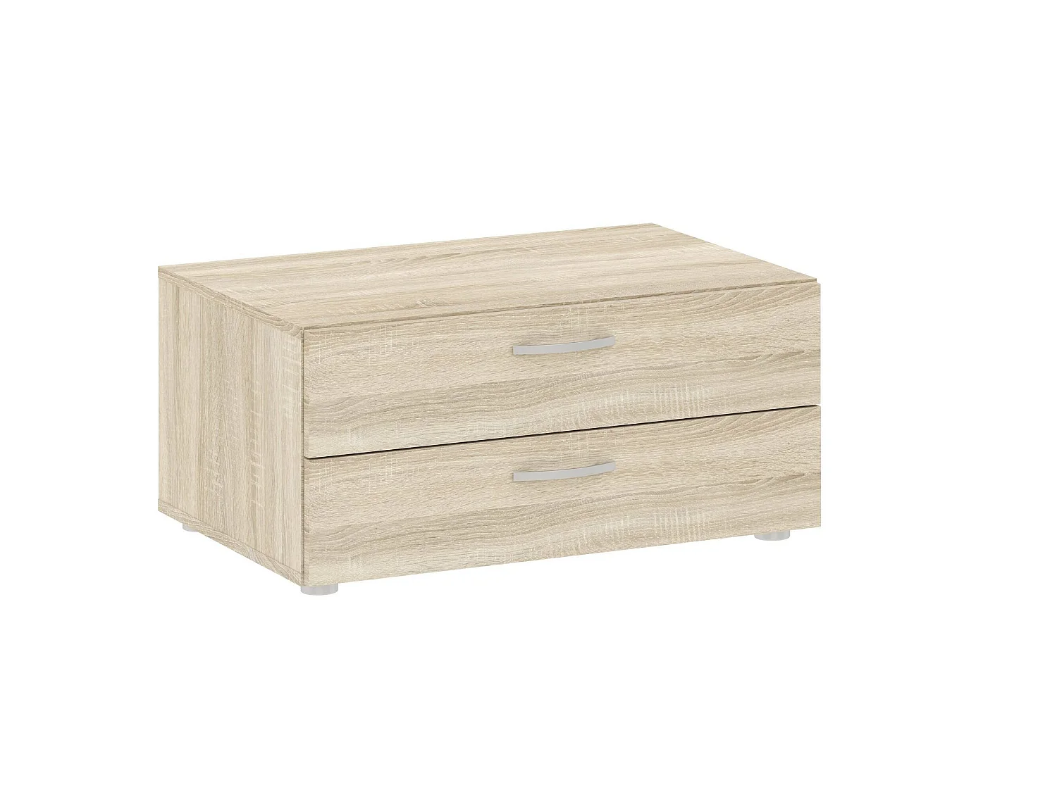 Cómoda plana, 2 cajones, 74x52x35h cm roble marrón, apertura corredera, cierre corredero