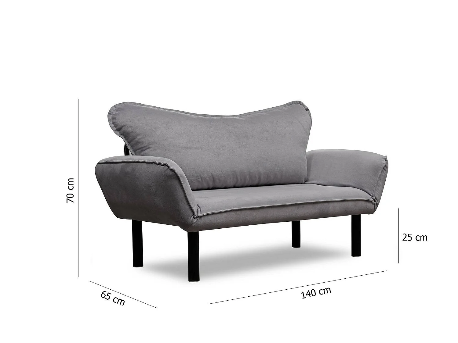 Canapé-lit 2 places Hone, coffre de rangement, 140x65 cm gris, inclinable, accoudoirs