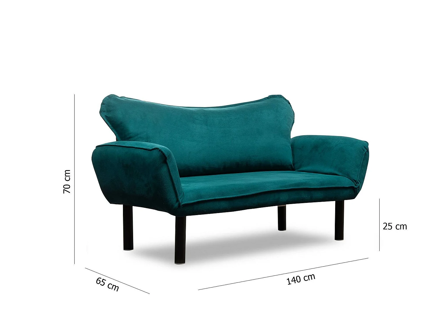Canapé-lit 2 places Hone, coffre de rangement, 140x65 cm bleu, inclinable, accoudoirs