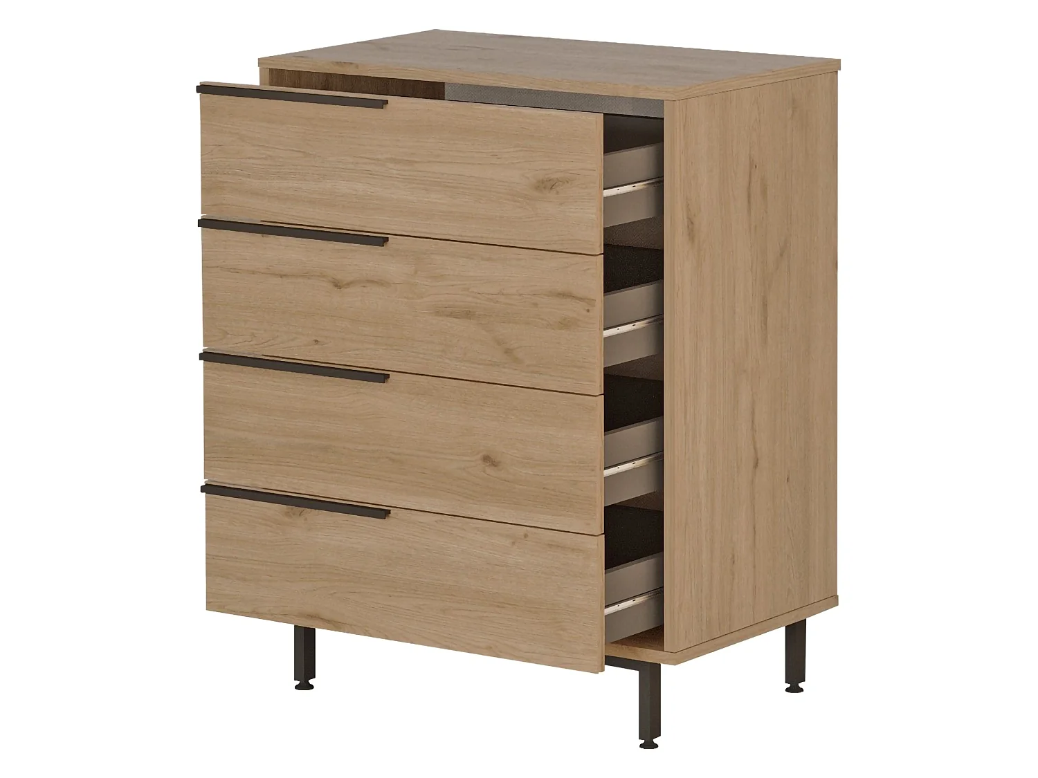 Cassettiera Lusevera, 4 Cassetti, 75x45x95h cm Marrone Rovere, Apertura Scorrevole, Chiusura Scorrevole