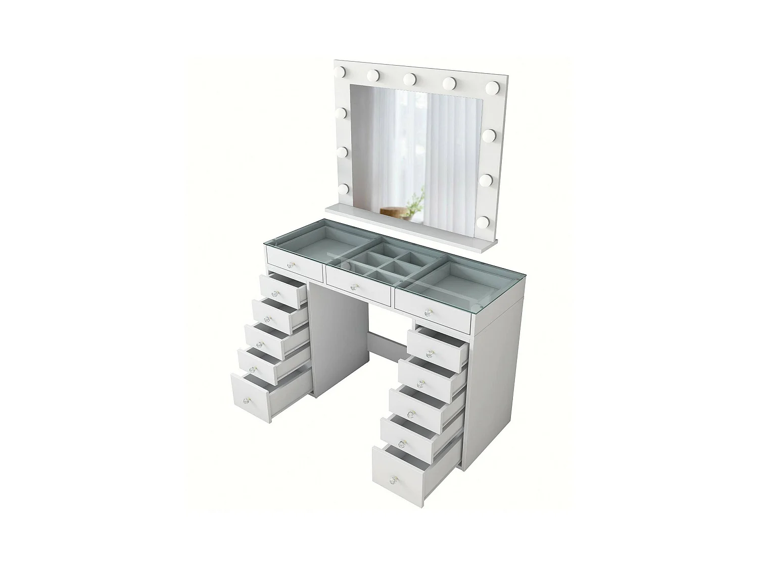 Ladekast Labico, 13 laden, 120x45x80h cm wit, schuifopening, schuifsluiting