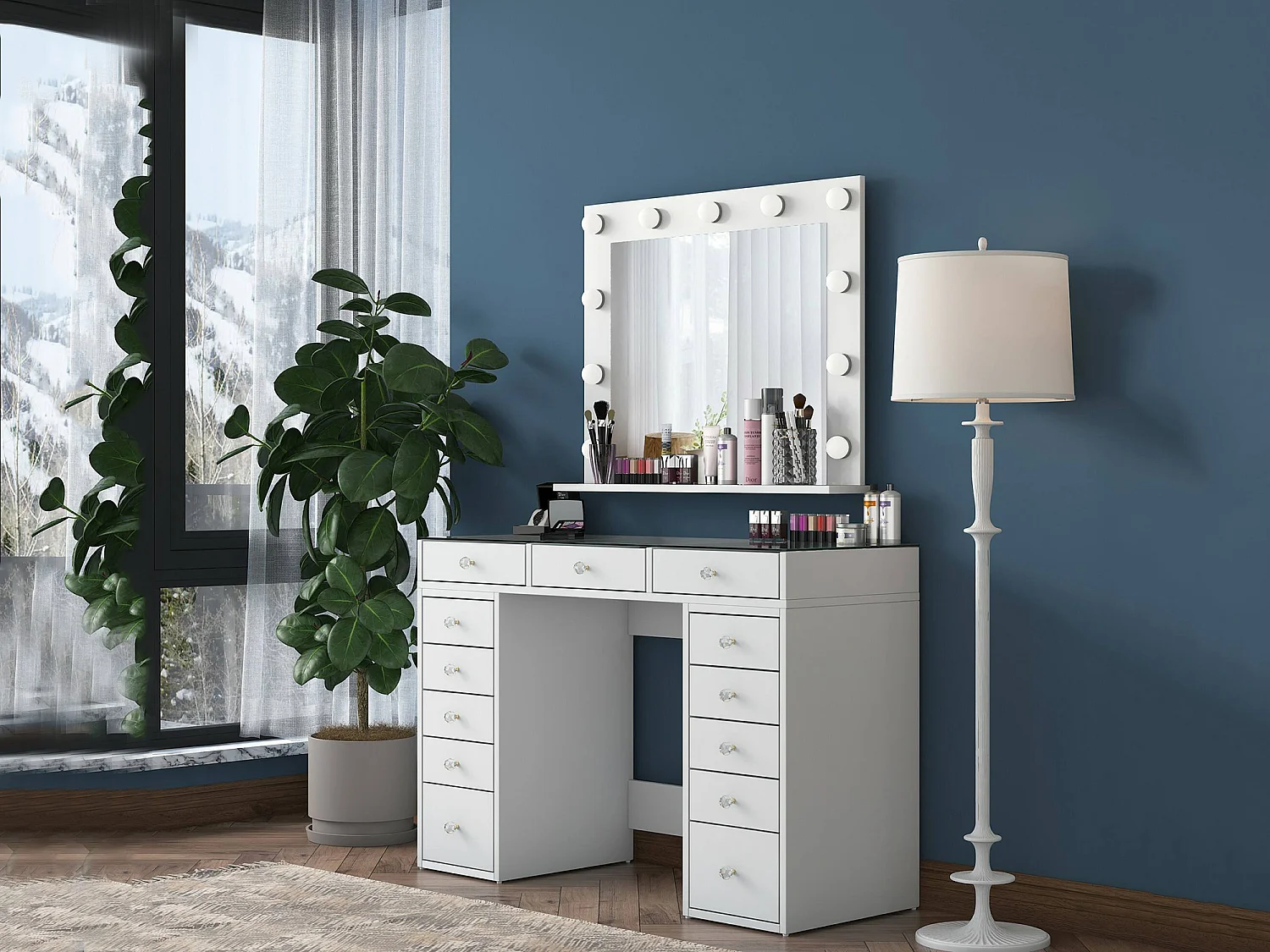 Ladekast Labico, 13 laden, 120x45x80h cm wit, schuifopening, schuifsluiting
