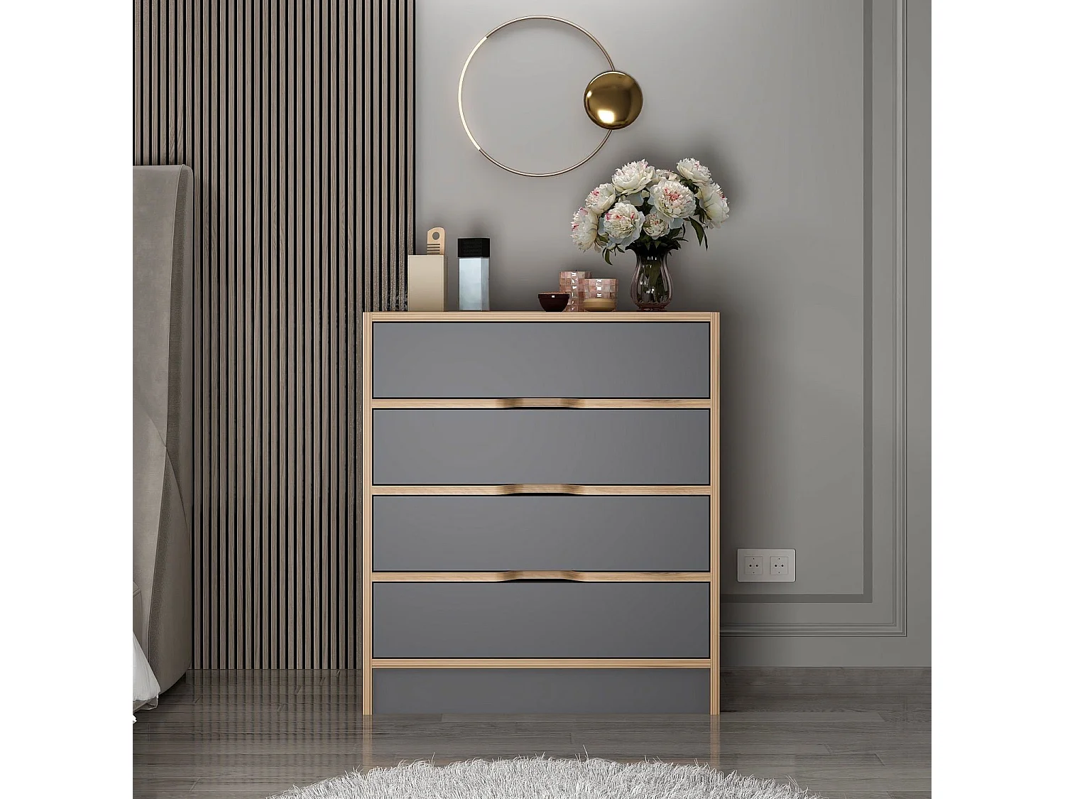 Cassettiera Gazzola, 4 Cassetti, 70x40x79h cm Nero Antracite, Apertura Scorrevole, Chiusura Scorrevole