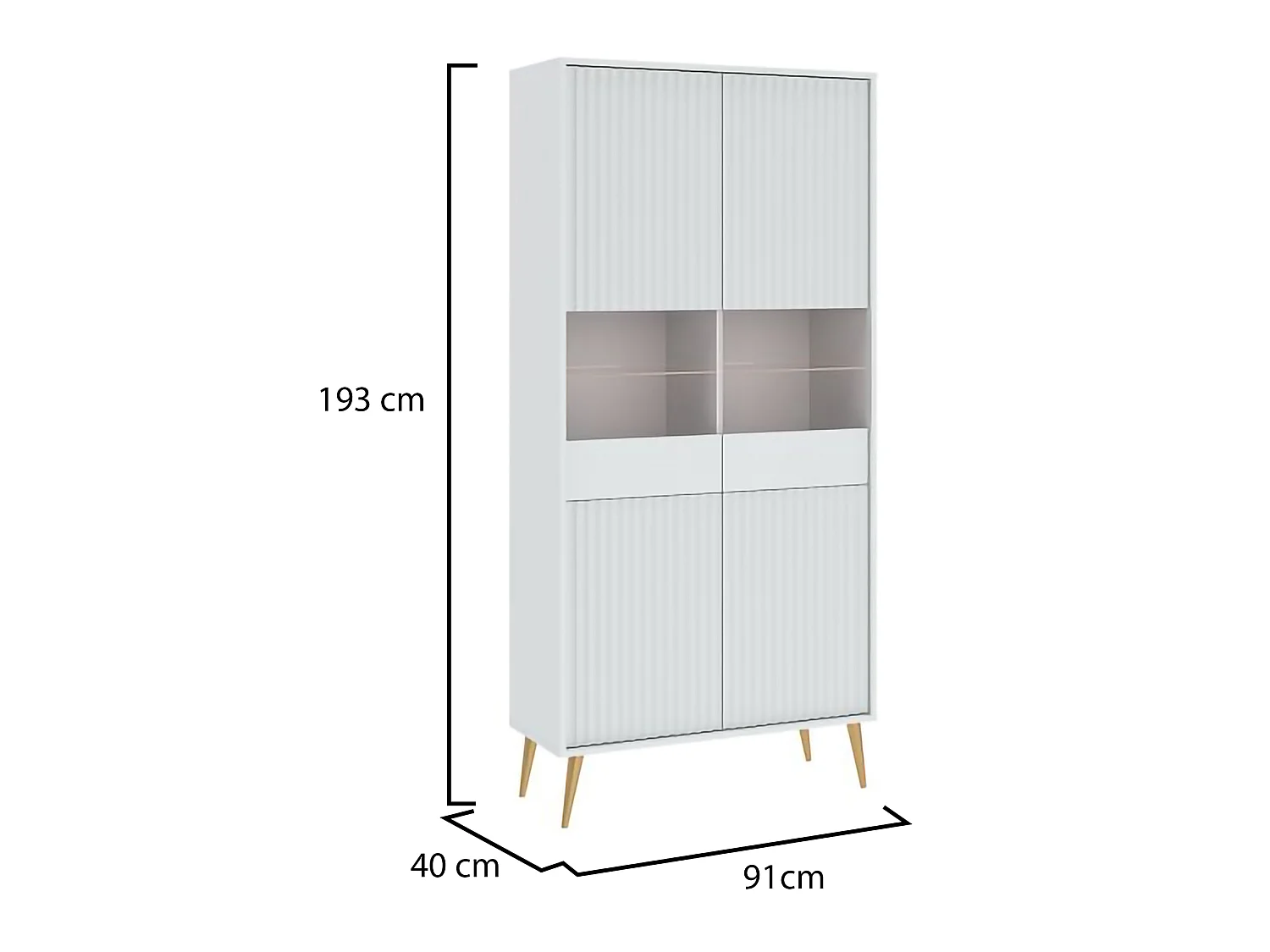 Vetrina Lenega, 6 Ripiani, 91x40x193h cm Bianco, Mobile Espositore, 2 Ante, 2 Riapiani in Vetro