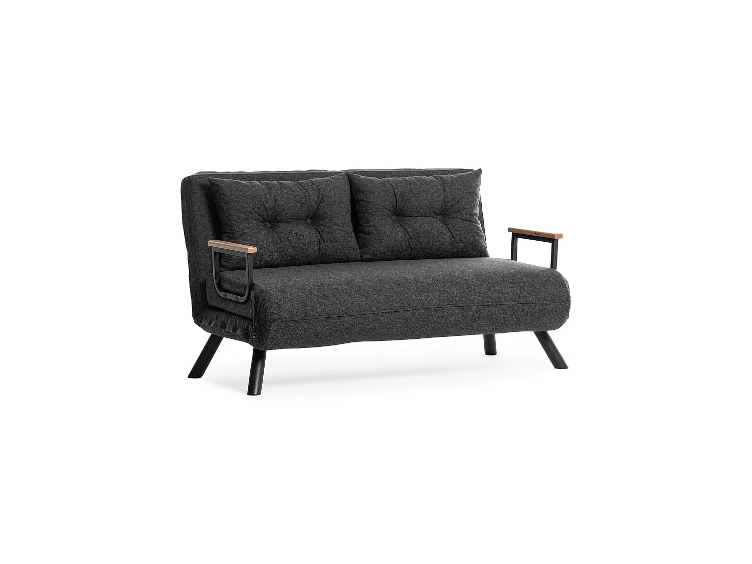 Canapé-lit 2 places Calvin, coffre, 133x78 cm gris cendré, inclinable, accoudoirs