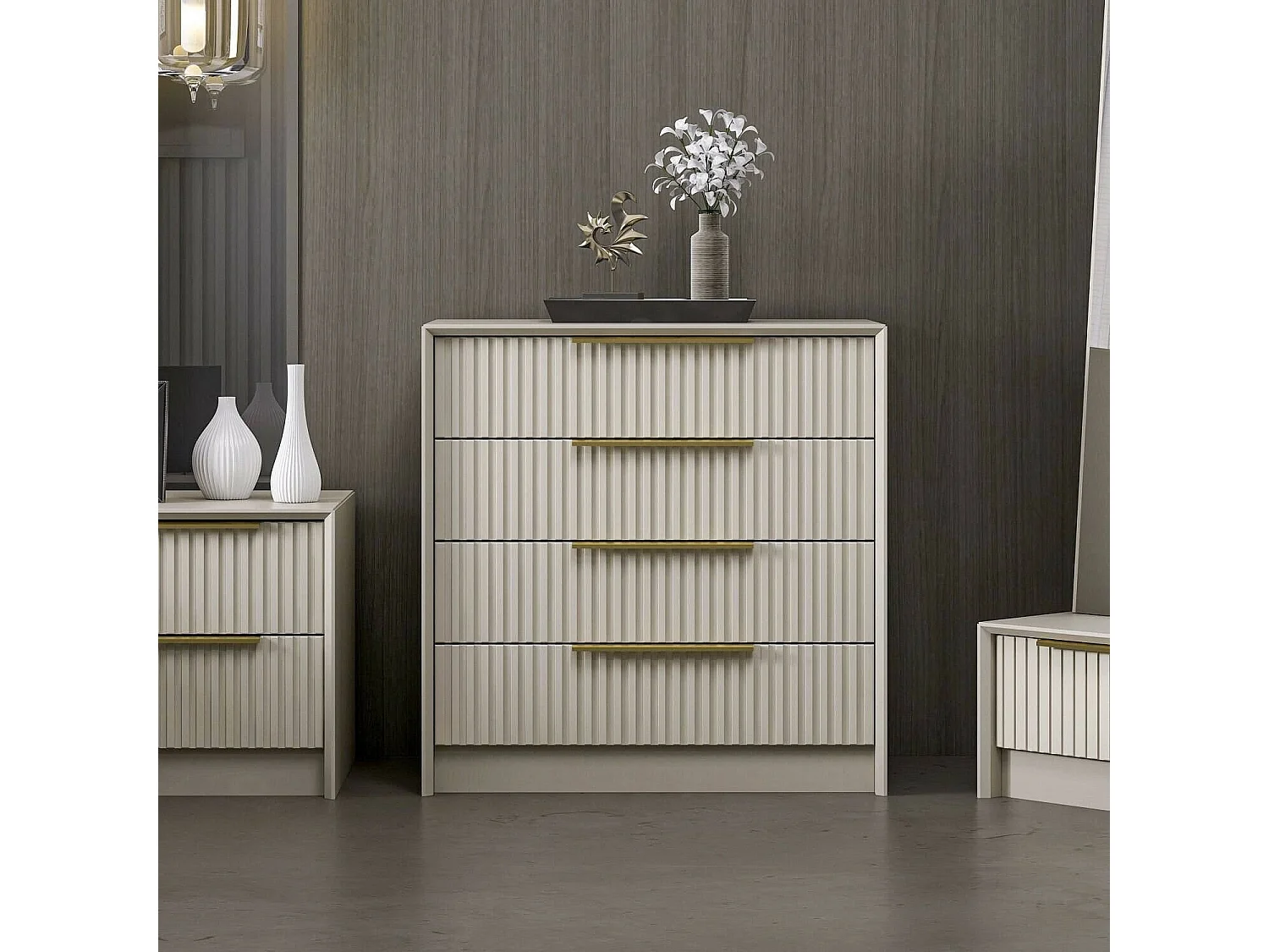 Cassettiera Fanoos, 7 Cassetti, 72x45x77h cm Grigio Cemento, Apertura Scorrevole, Chiusura Scorrevole