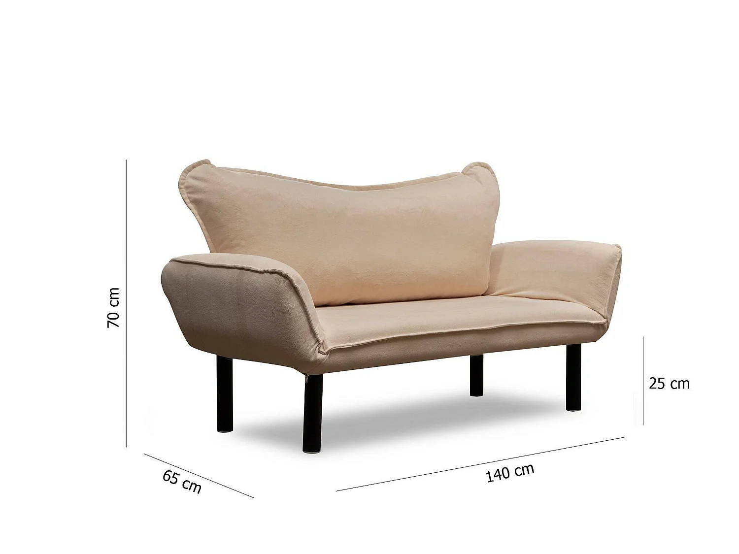 Canapé-lit 2 places Hone, coffre, 140x65 cm blanc crème, inclinable, 2 places assises