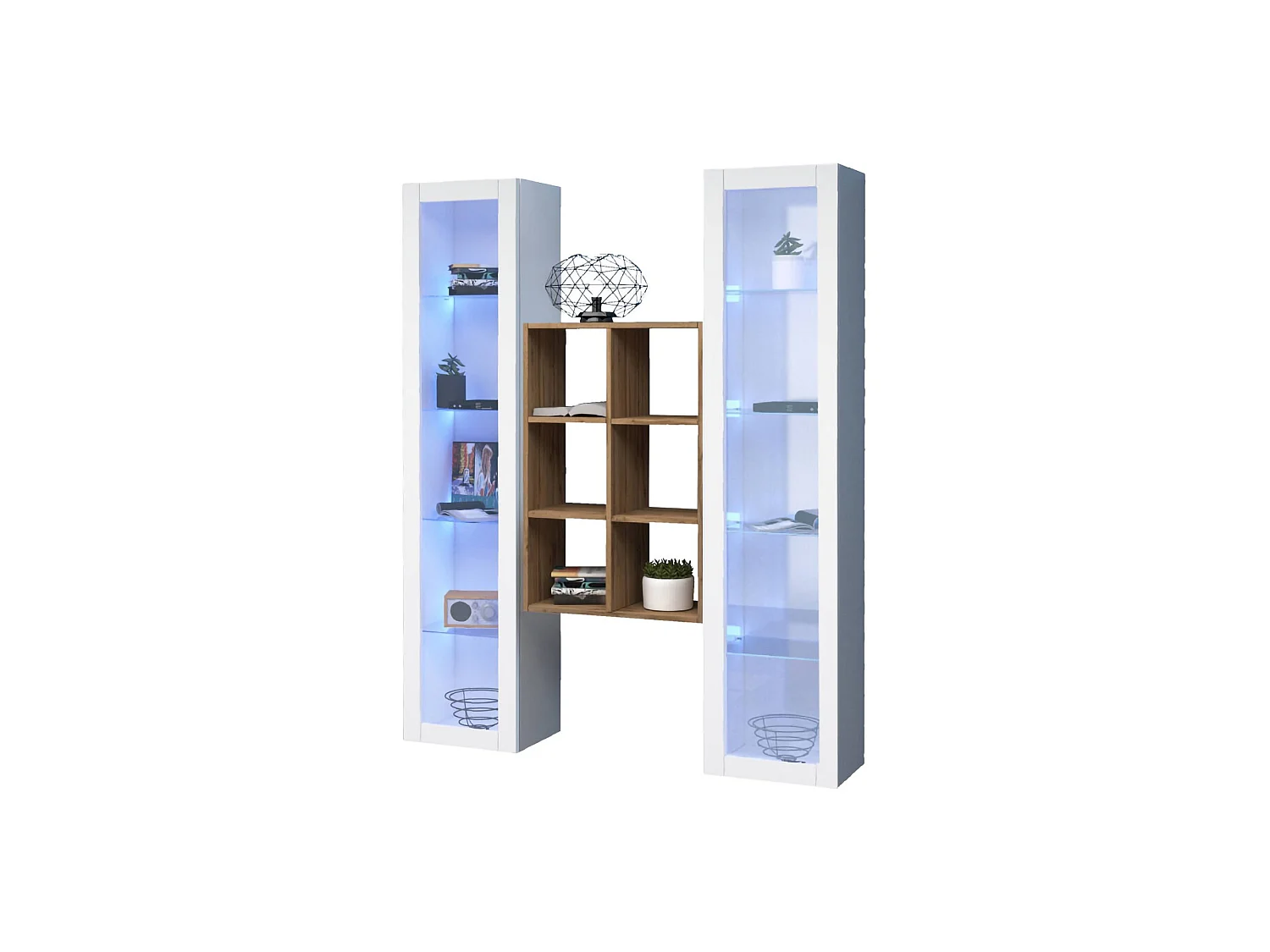 Vitrine Fulvio, 12 étagères Made in Italy, 30x40x180h cm Blanc Brillant, Meuble d'Exposition