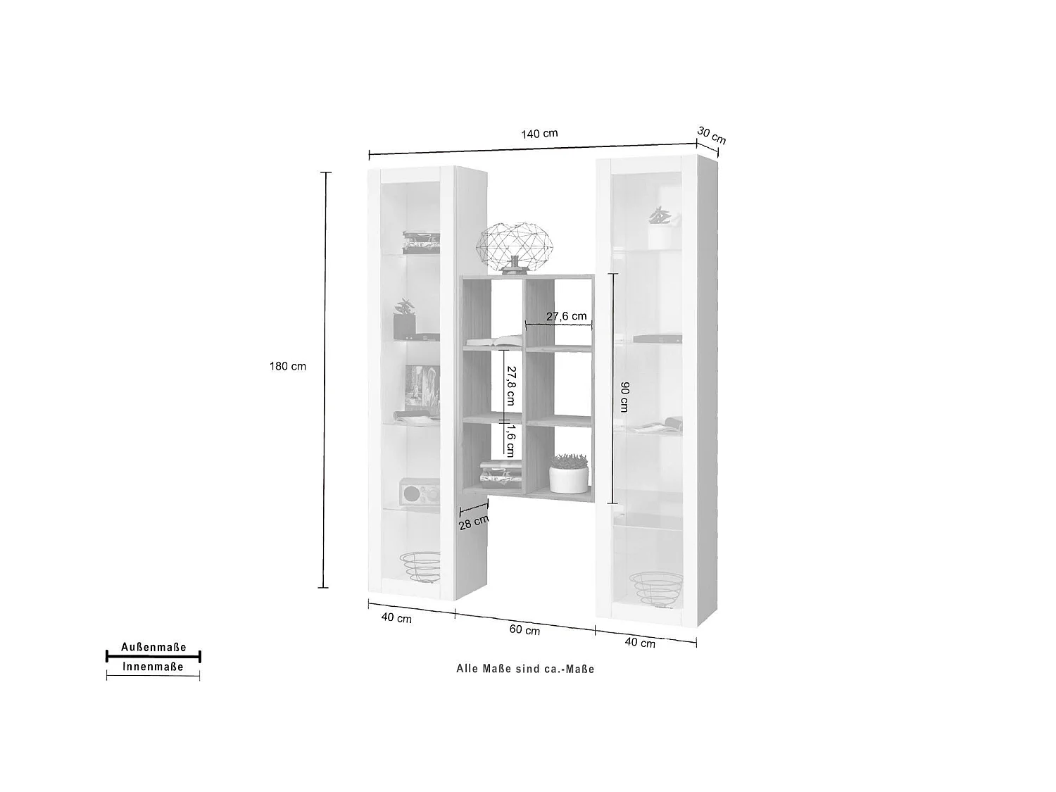 Vitrine Fulvio, 12 étagères Made in Italy, 30x40x180h cm Blanc Brillant, Meuble d'Exposition