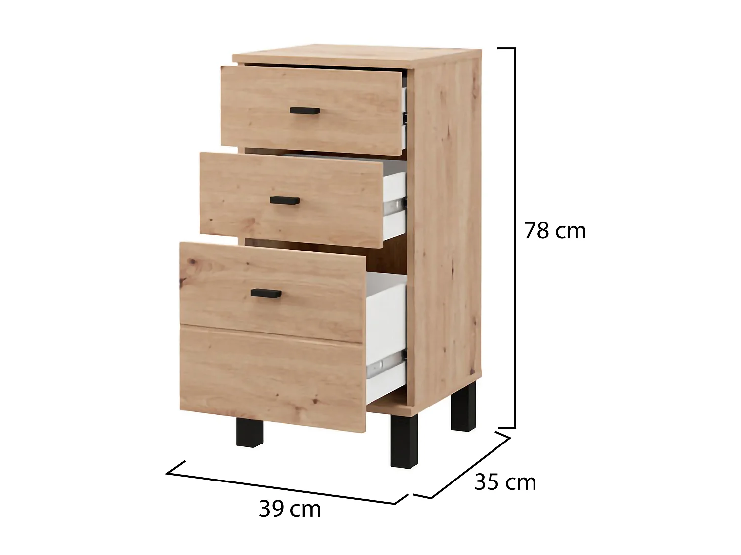 Credenza Vilcab, un Ripiano, 39x35x78h cm Marrone Rovere Nodi, Madia, 3 Cassetti, Apertura Scorrevole