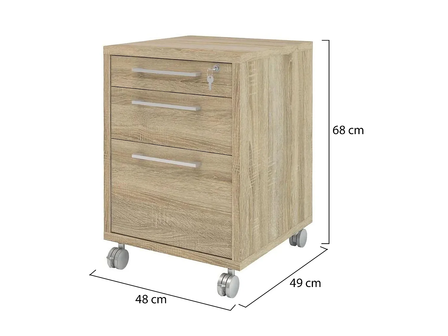 Cassettiera Lajatico, Apertura Scorrevole, 48x49x68h cm Marrone Quercia, Chiusura Scorrevole, Colore Ripiano Marrone