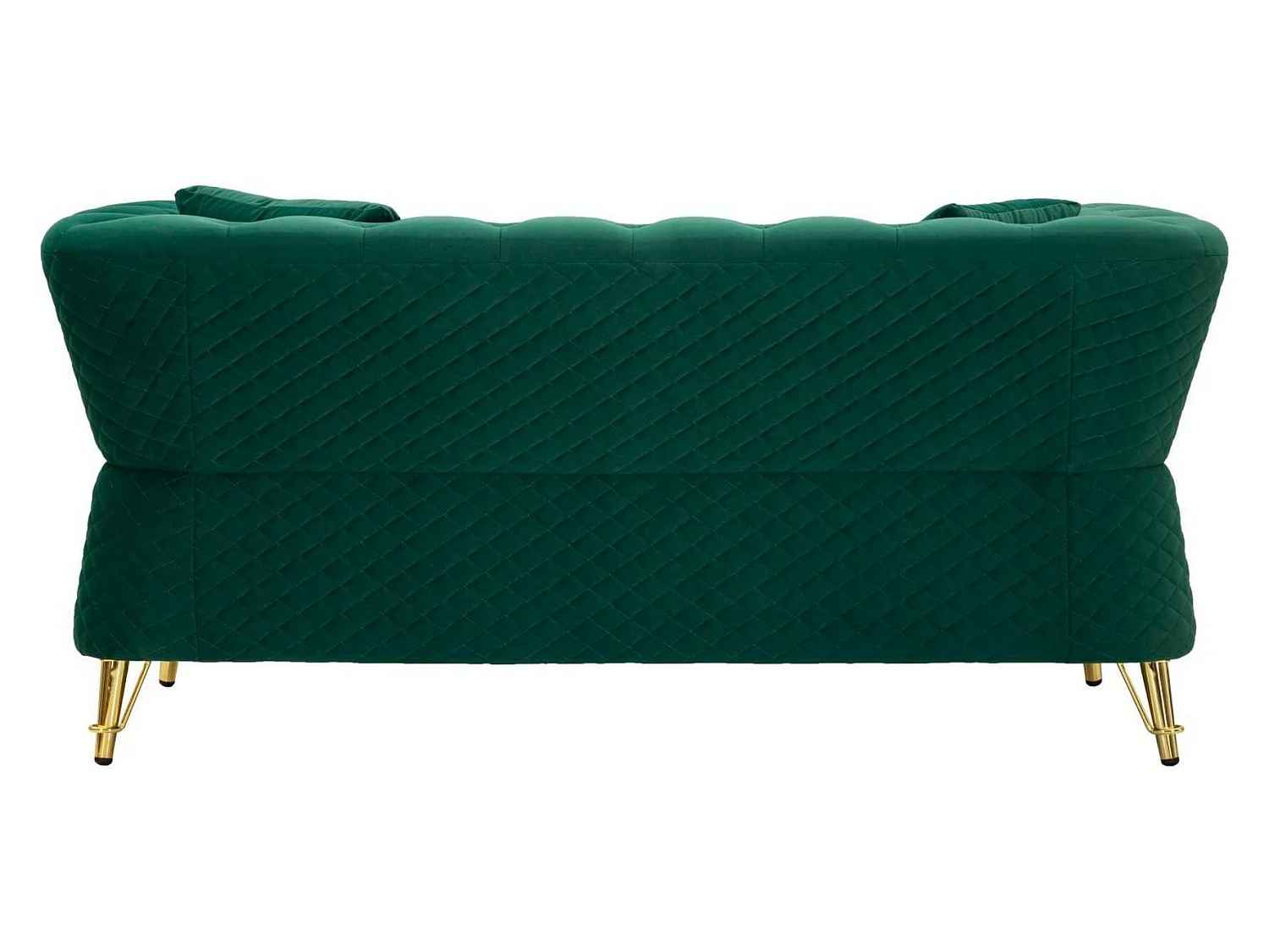 Sofá fijo 2 plazas Casio, tapizado en terciopelo acolchado, 2 cojines incluidos, 162x83x76h cm verde, reposabrazos