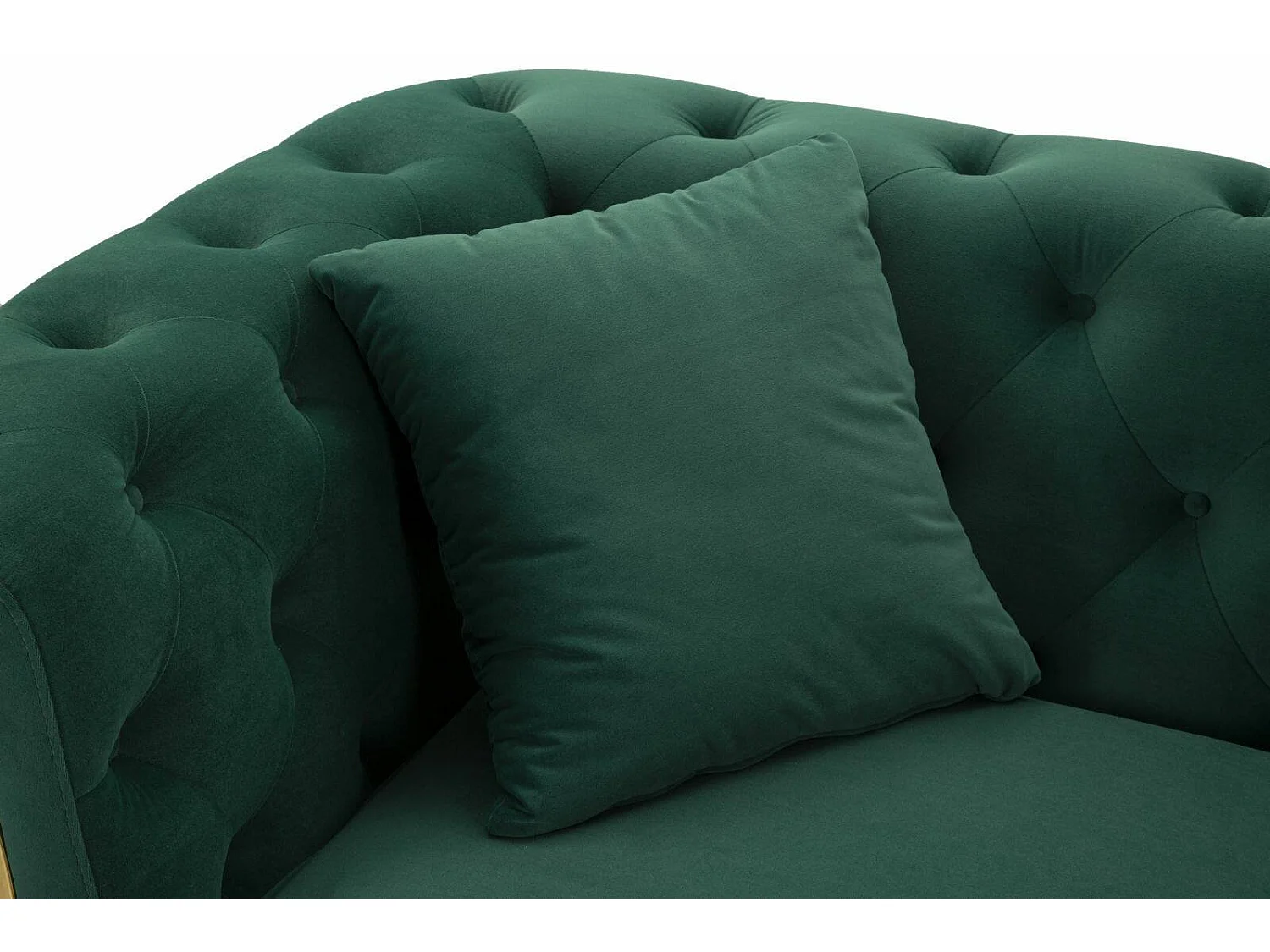 Sofá fijo 2 plazas Casio, tapizado en terciopelo acolchado, 2 cojines incluidos, 162x83x76h cm verde, reposabrazos