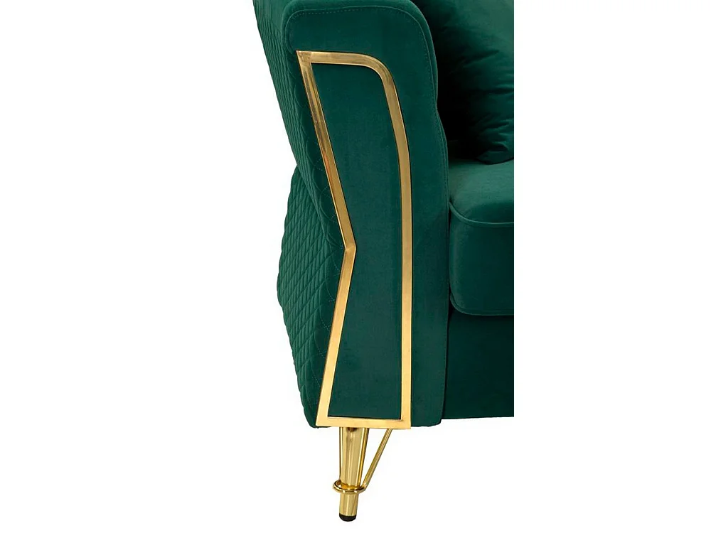 Sofá fijo 2 plazas Casio, tapizado en terciopelo acolchado, 2 cojines incluidos, 162x83x76h cm verde, reposabrazos