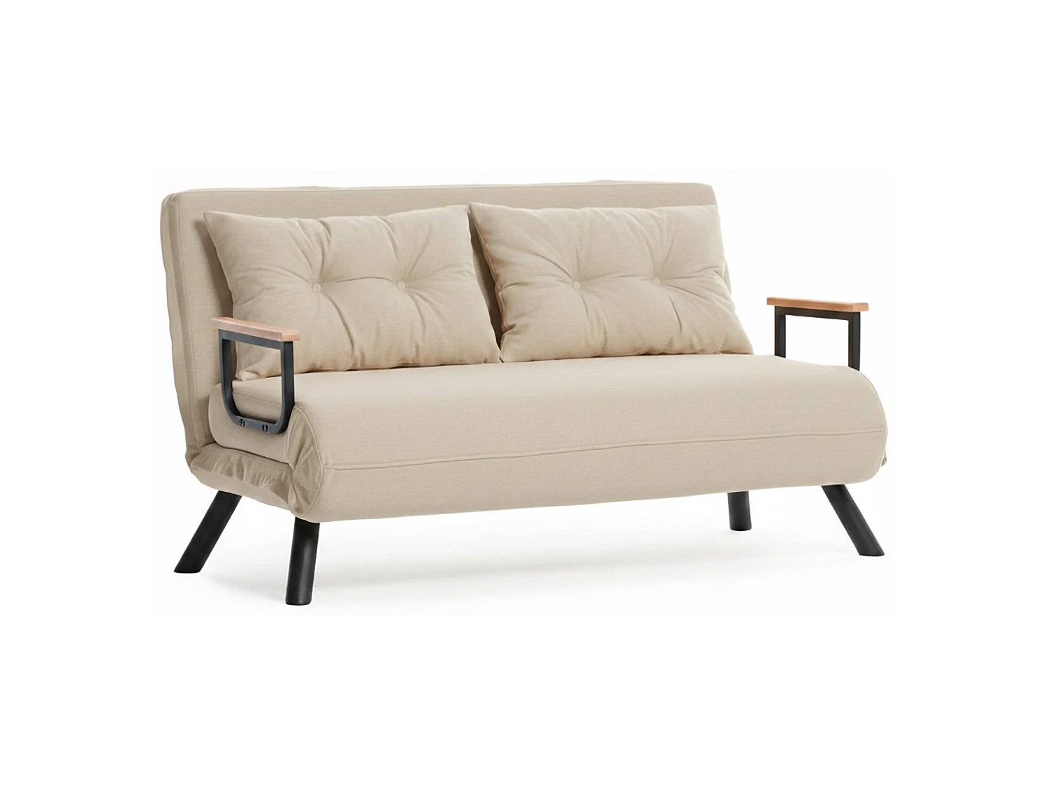 Canapé-lit 2 places Calvin, coffre de rangement, 133x78 cm beige, inclinable, accoudoirs