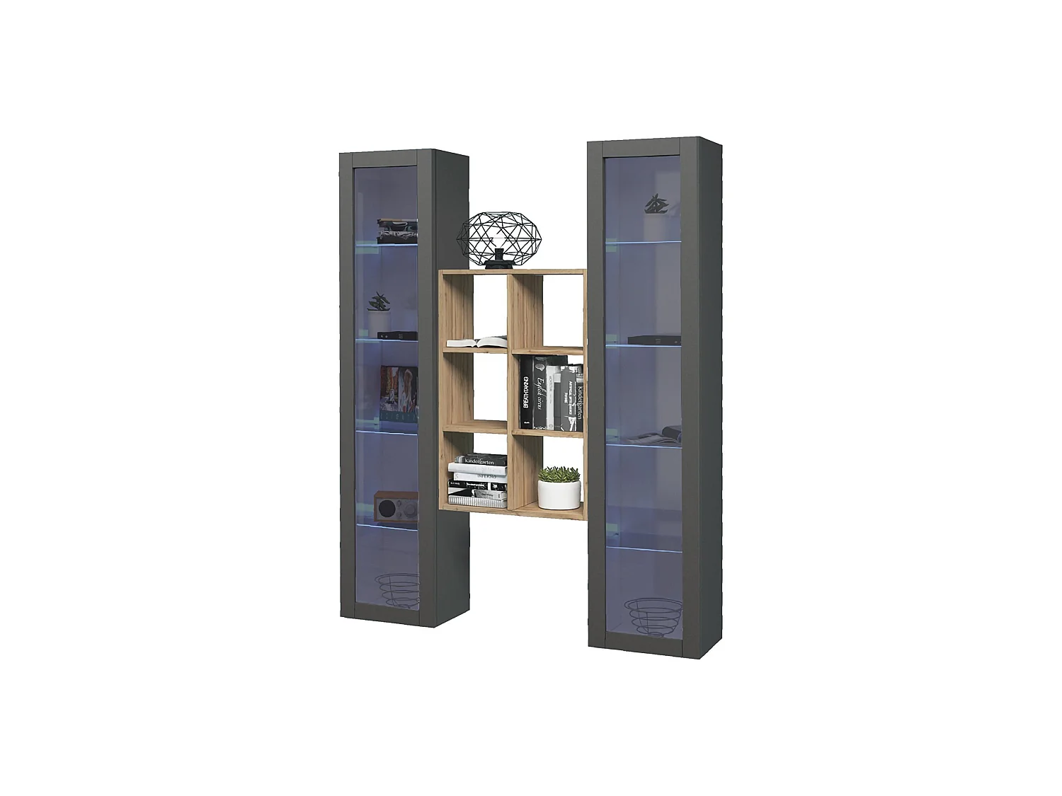 Vitrine Fulvio, 12 Étagères Made in Italy, 30x40x180h cm Noir Anthracite, Meuble Exposition