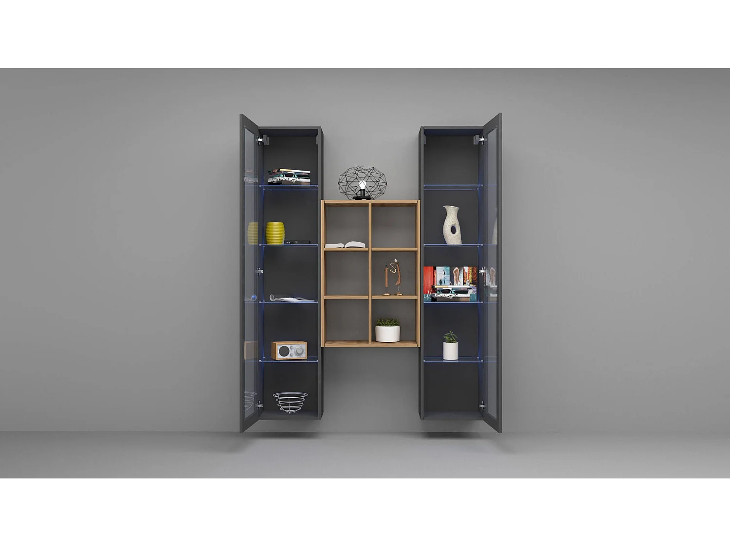 Vitrine Fulvio, 12 Étagères Made in Italy, 30x40x180h cm Noir Anthracite, Meuble Exposition
