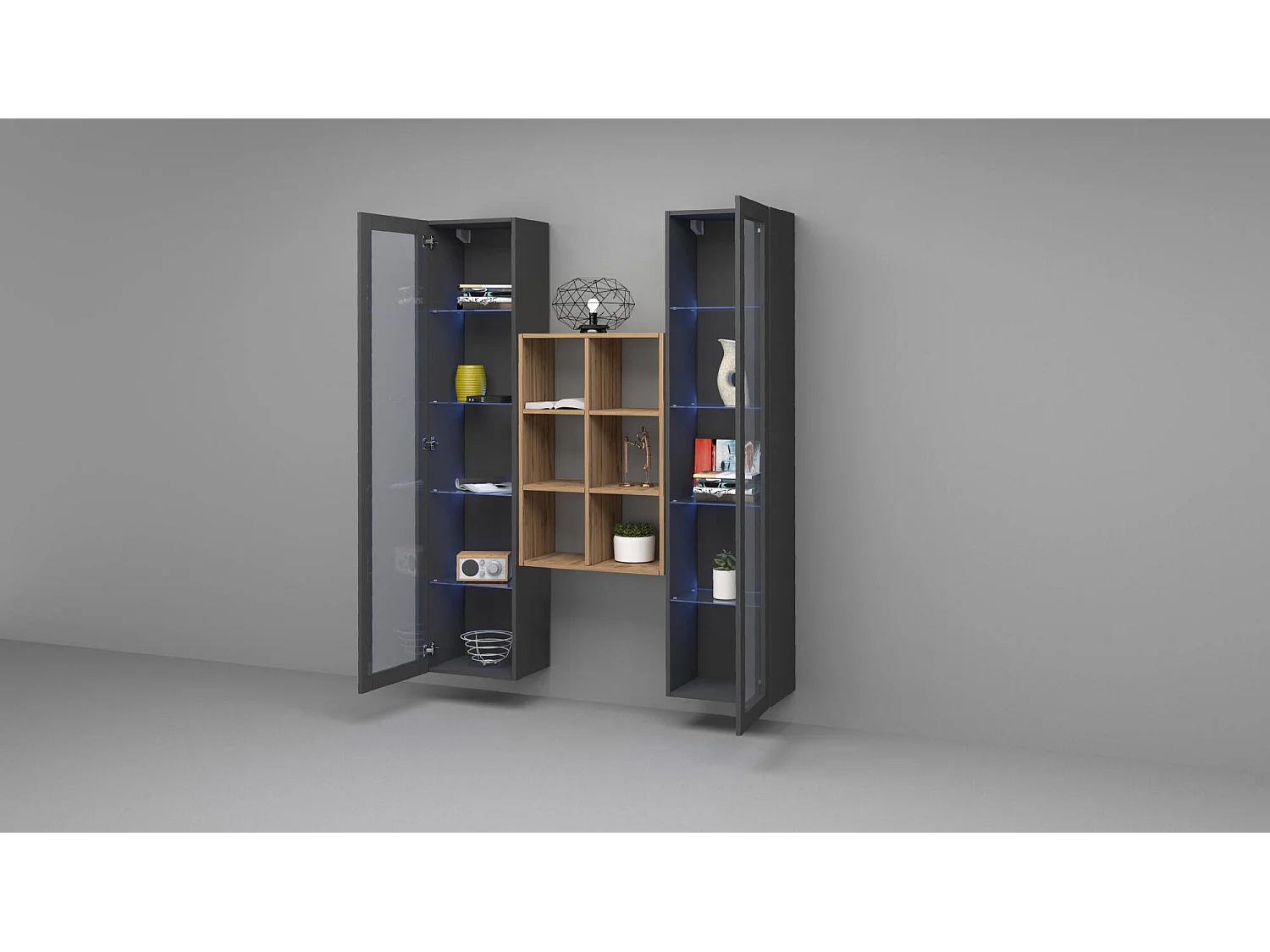Vitrine Fulvio, 12 Étagères Made in Italy, 30x40x180h cm Noir Anthracite, Meuble Exposition