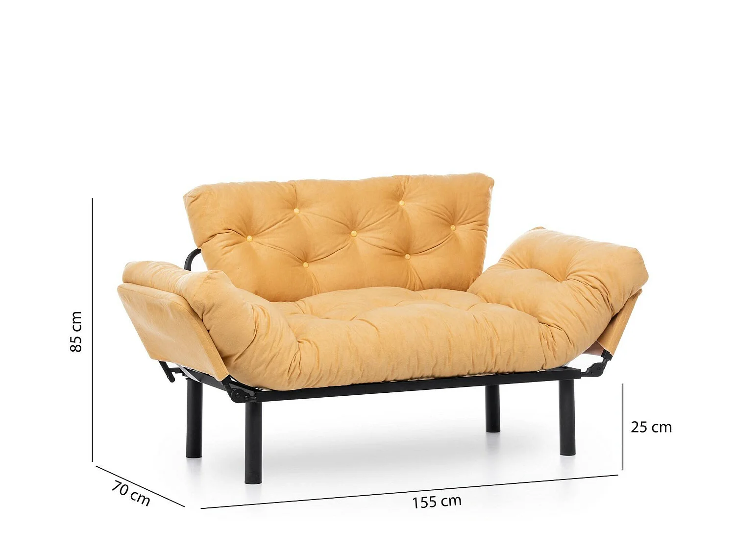 Canapé-lit 2 places Guchol, coffre de rangement, 155x70 cm jaune, inclinable, accoudoirs