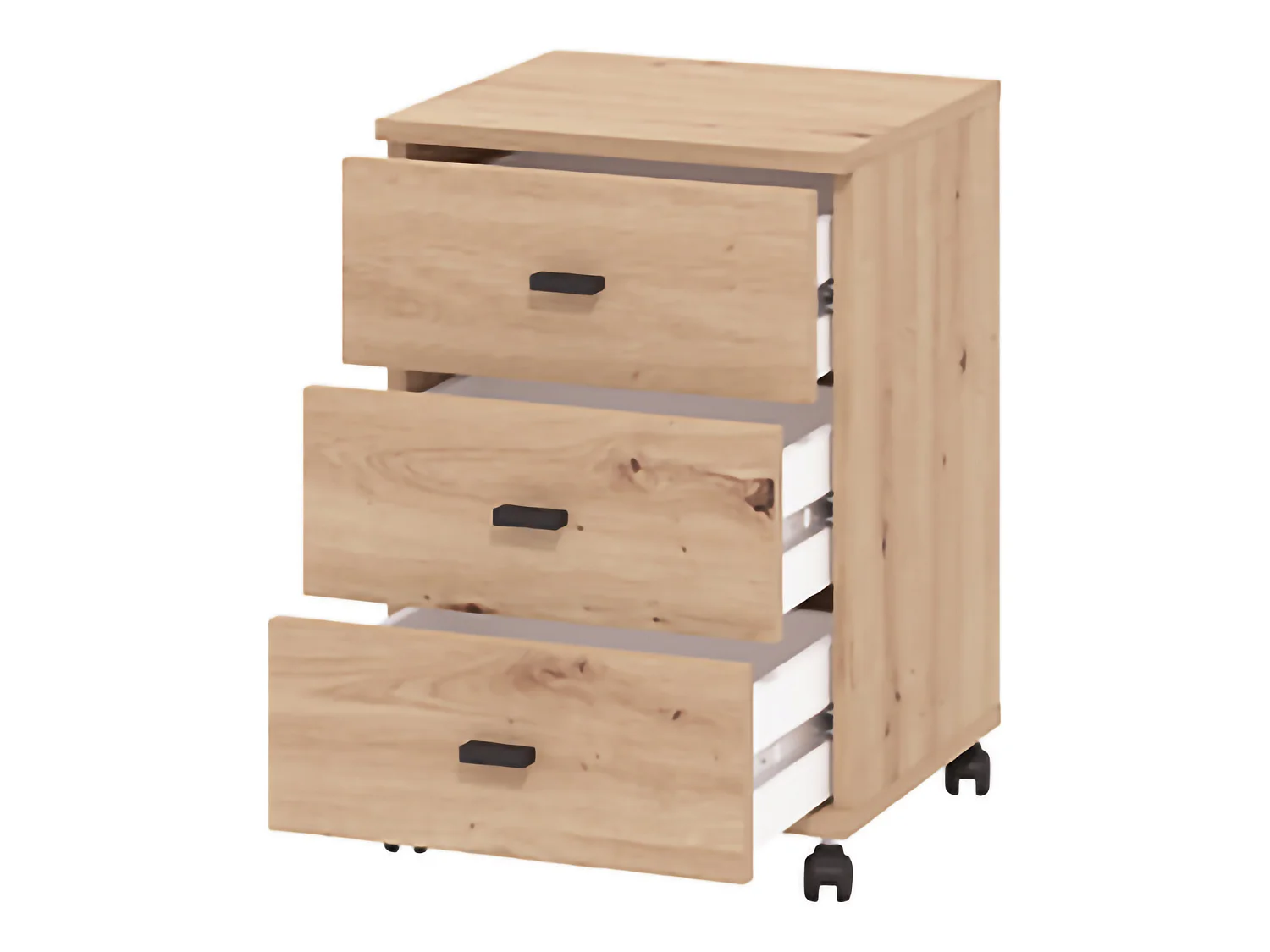 Cassettiera Kaza, 3 Cassetti, 39x35x56h cm Marrone Rovere Nodi, con Ruote, Apertura Scorrevole