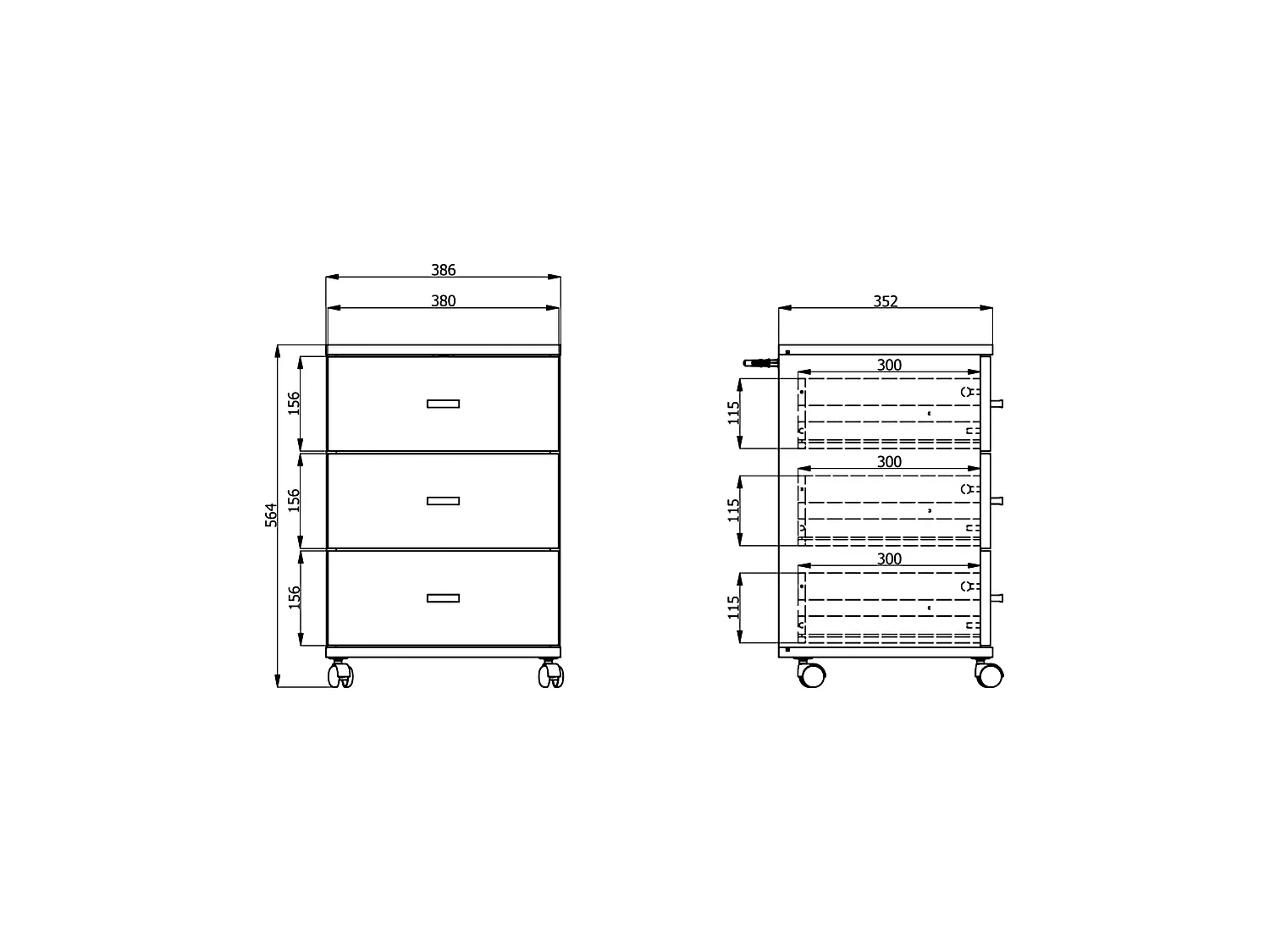Cassettiera Kaza, 3 Cassetti, 39x35x56h cm Marrone Rovere Nodi, con Ruote, Apertura Scorrevole