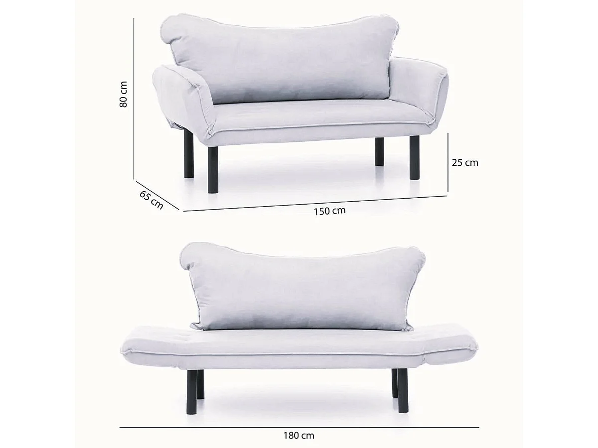 Canapé-lit 2 places Hone, coffre de rangement, 150x65 cm multicolore, inclinable, accoudoirs