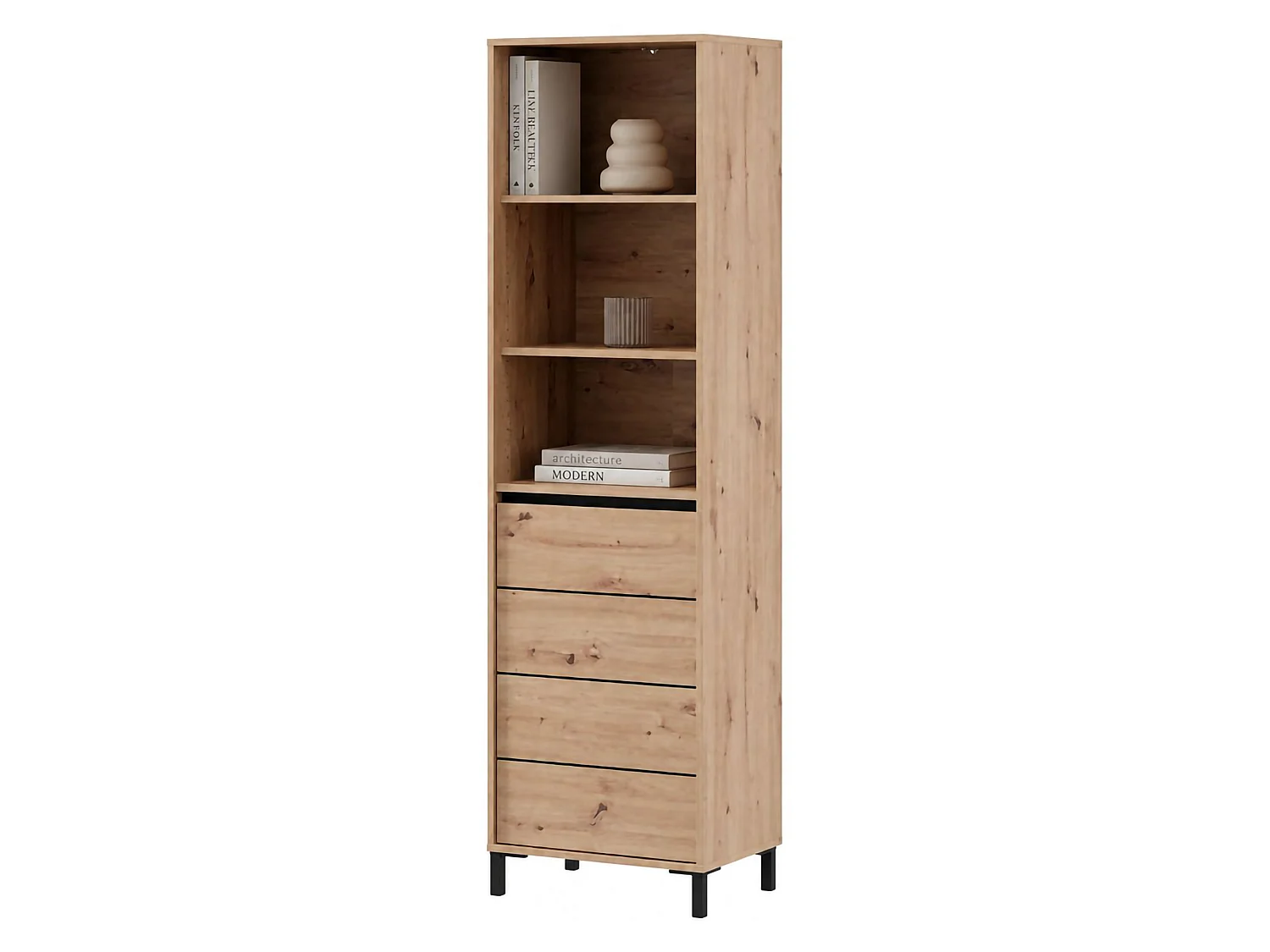 Vetrina Calto, 4 Ripiani, 55x40x193h cm Marrone Rovere Nodi, Mobile Espositore, Un'anta, con Piedini