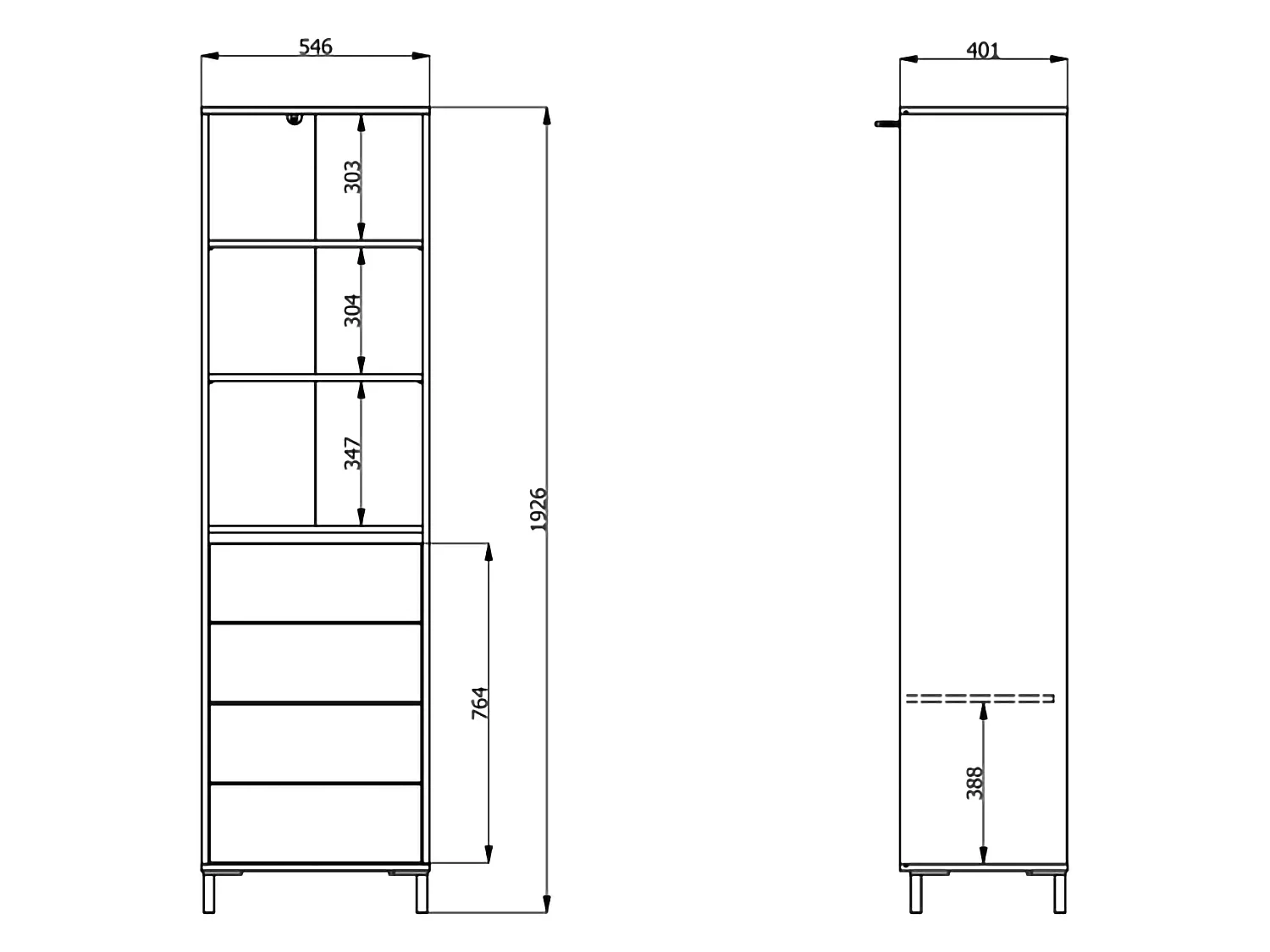 Vetrina Calto, 4 Ripiani, 55x40x193h cm Marrone Rovere Nodi, Mobile Espositore, Un'anta, con Piedini