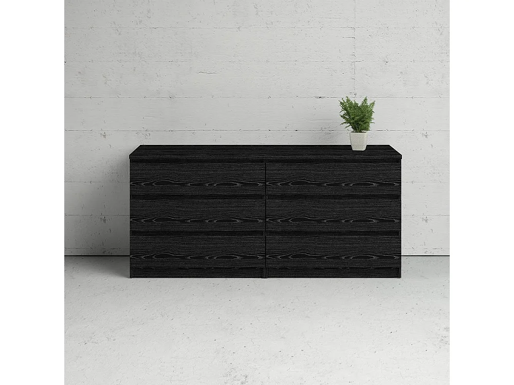 Cassettiera Ceraso, 6 Cassetti, 154x50x70h cm Nero, Apertura Scorrevole, Chiusura Scorrevole