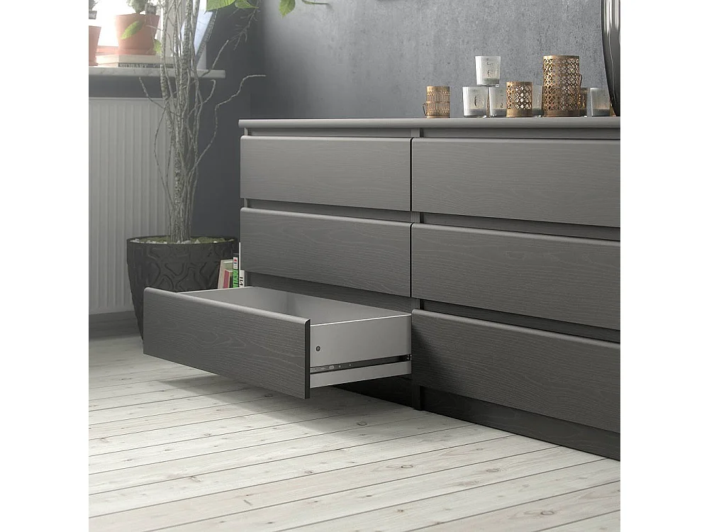 Cassettiera Ceraso, 6 Cassetti, 154x50x70h cm Nero, Apertura Scorrevole, Chiusura Scorrevole