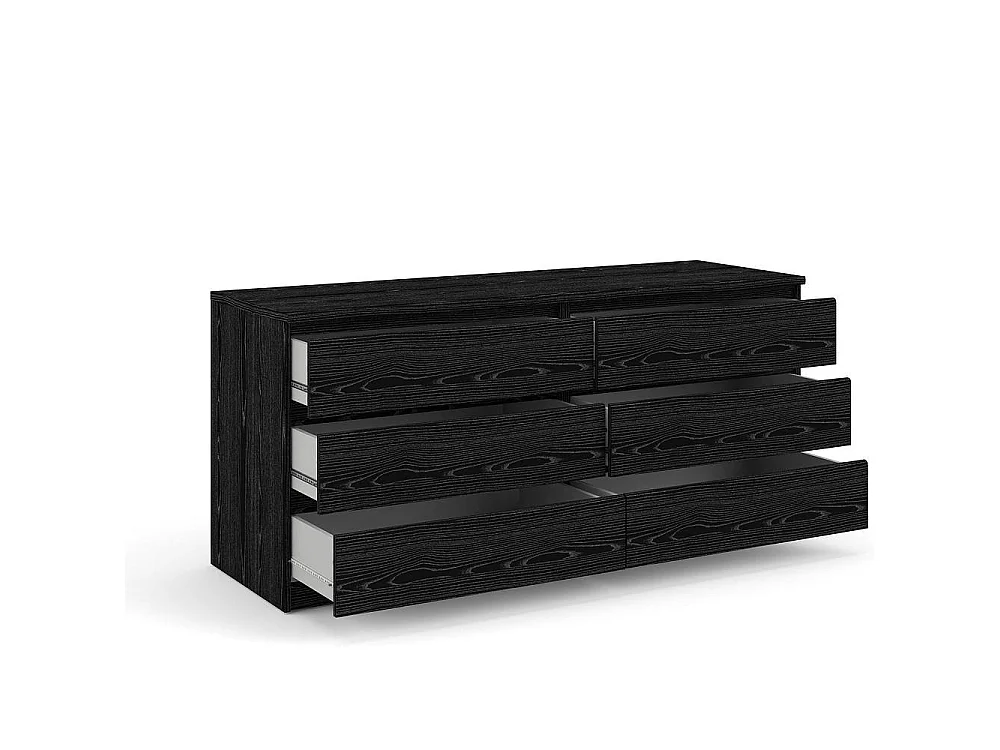 Cassettiera Ceraso, 6 Cassetti, 154x50x70h cm Nero, Apertura Scorrevole, Chiusura Scorrevole