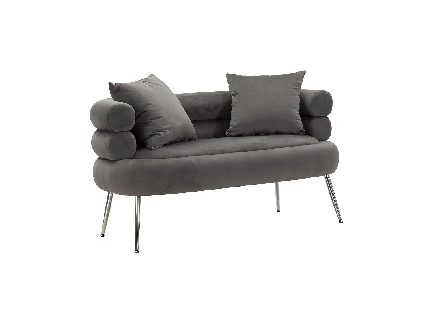 Sofa Fixe 2 Places Casier, 2 Coussins Inclus, 68x133x69h cm Gris