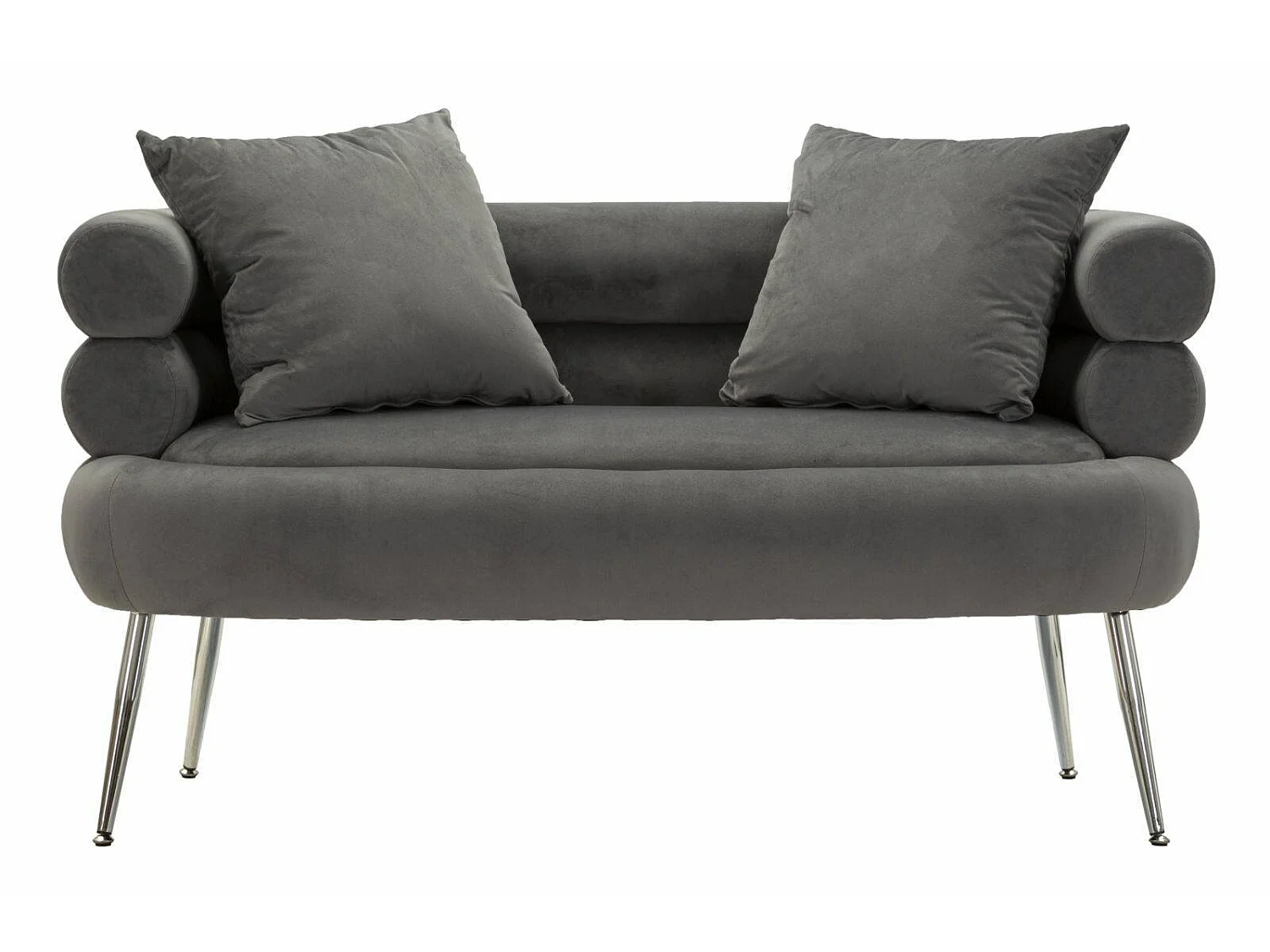 Sofa Fixe 2 Places Casier, 2 Coussins Inclus, 68x133x69h cm Gris