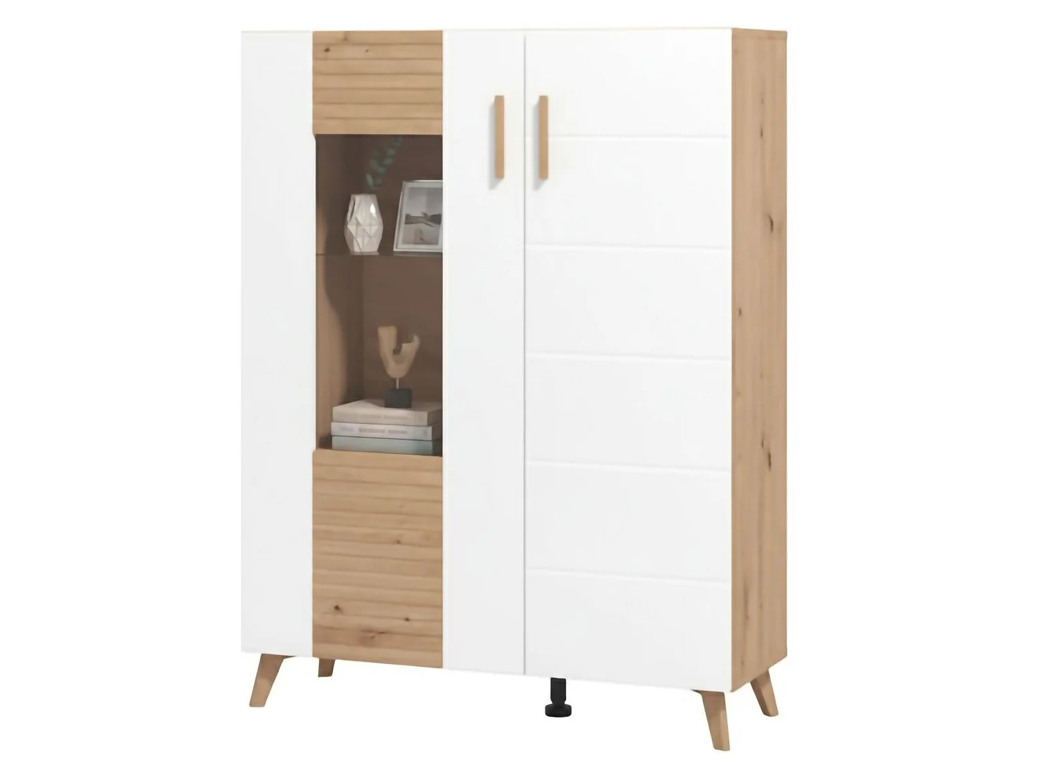 Vitrine Cetona, 4 Böden, 96x35x126 cm, Braun Eiche Knoten, Aussteller, Flügeltüren, 2 Türen