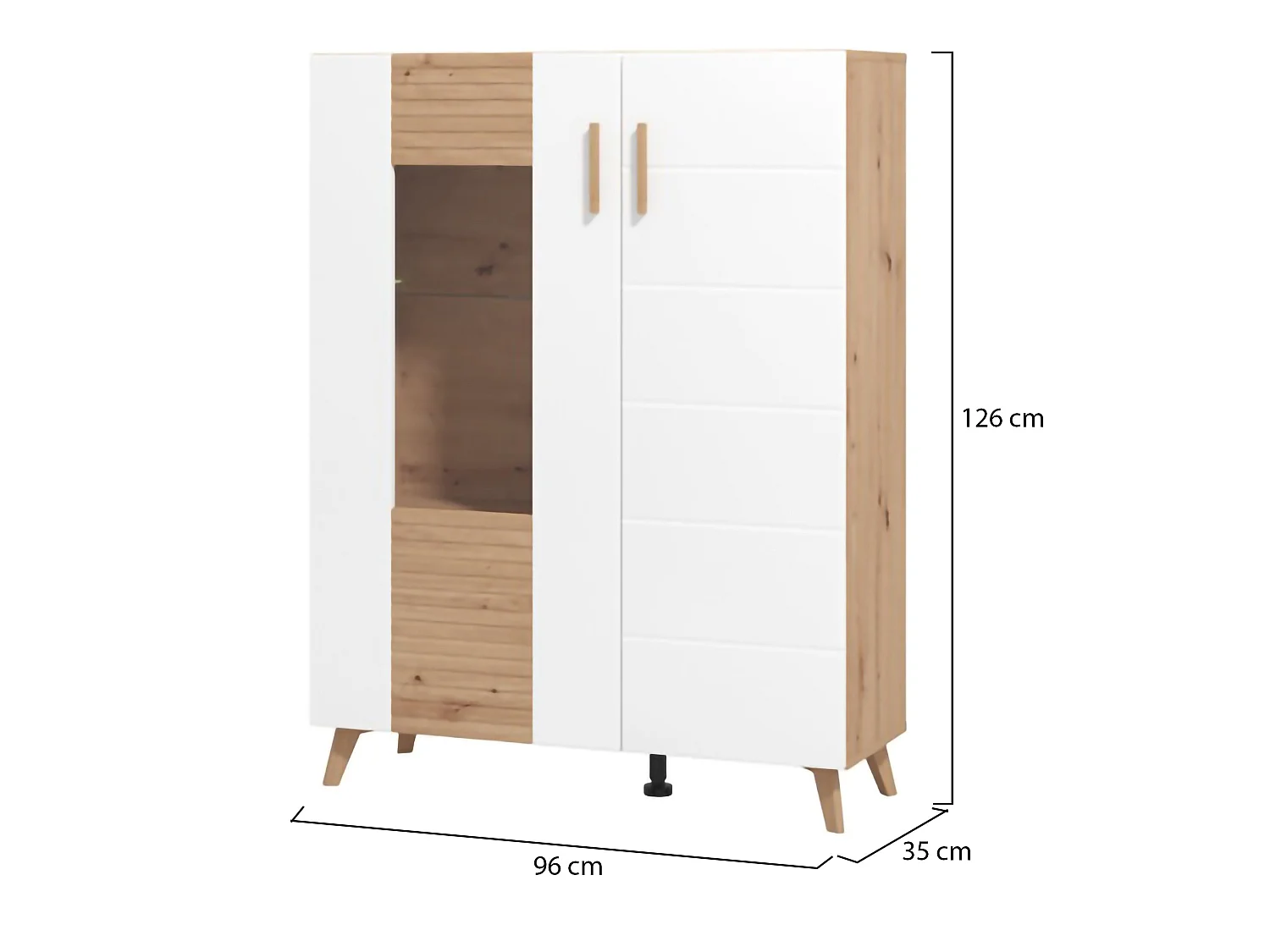 Vitrine Cetona, 4 Böden, 96x35x126 cm, Braun Eiche Knoten, Aussteller, Flügeltüren, 2 Türen