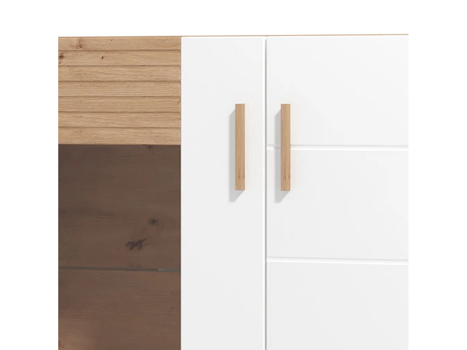 Vitrine Cetona, 4 Böden, 96x35x126 cm, Braun Eiche Knoten, Aussteller, Flügeltüren, 2 Türen