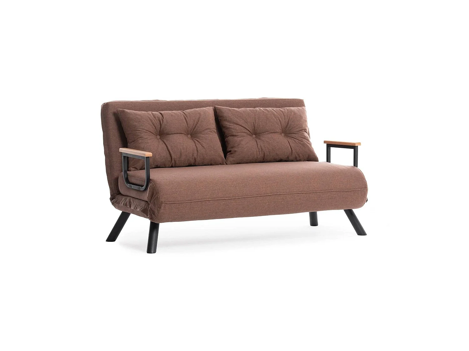 Canapé-lit 2 places Calvin, coffre de rangement, 133x78 cm brun sable, inclinable, accoudoirs